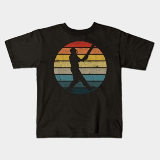 Cricket Player Silhouette On A Distressed Retro Sunset product Kids T-Shirt